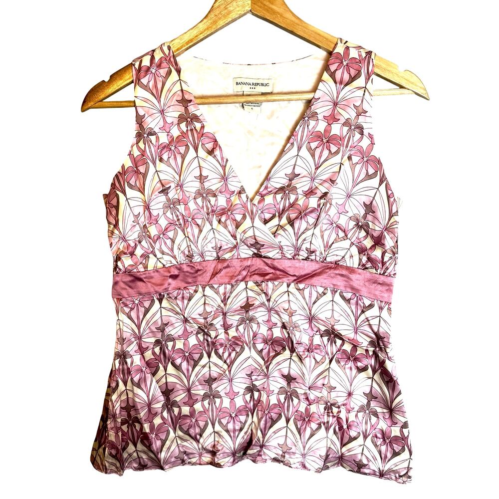 Banana Republic Pink Floral V-Neck Tank Top